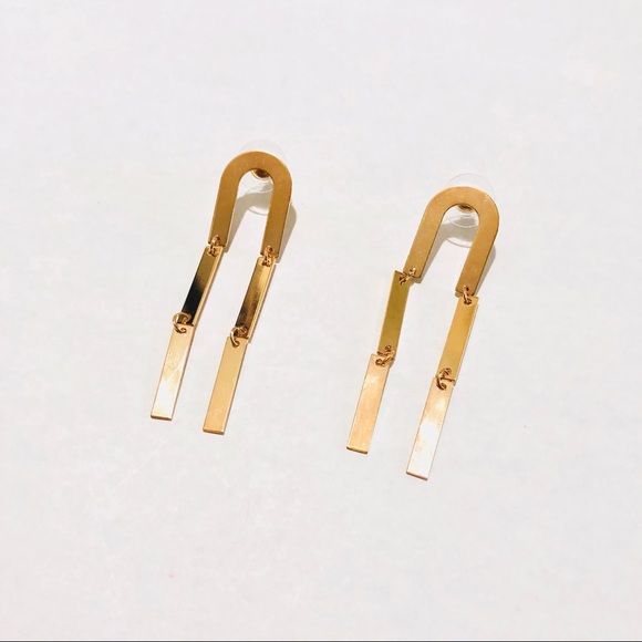 RHEA GOLD DANGLE U EARRINGS MINIMALIST CHIC BOUTIQ - Picture 6 of 6